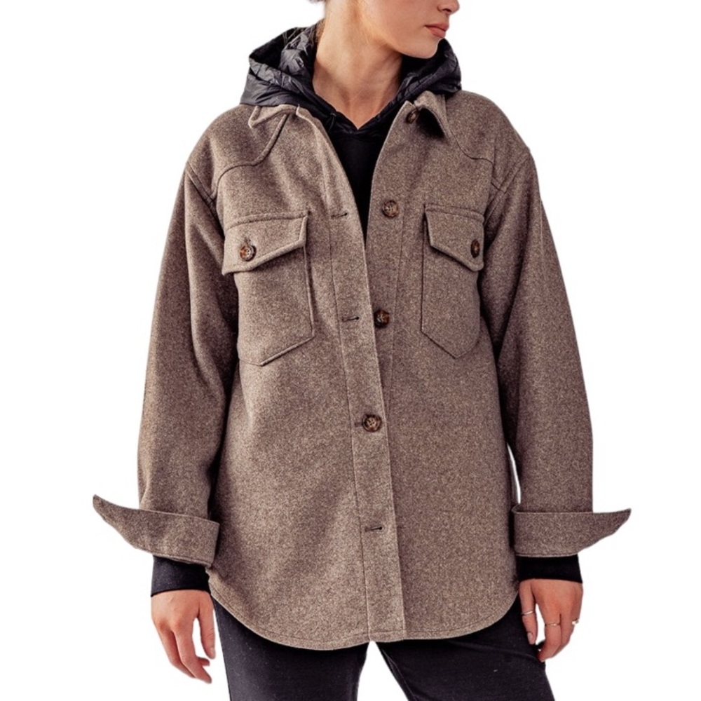 THE CASHMERE LIKE BUTTON DOWN SHACKET - FAWN